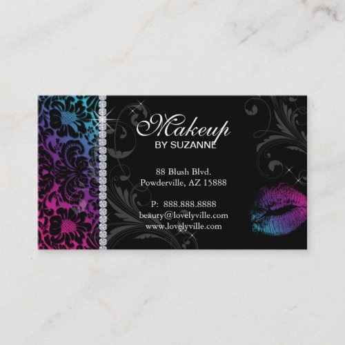 Cosmetologist Business Card Floral Blue Pink