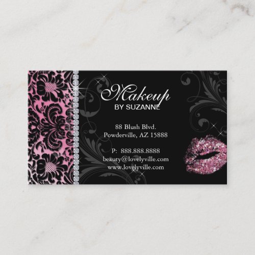 Cosmetologist Business Card Floral Glitter Pink