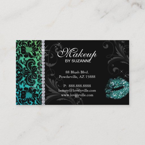 Customizable Cosmetologist Business Card Floral Glitter Teal
