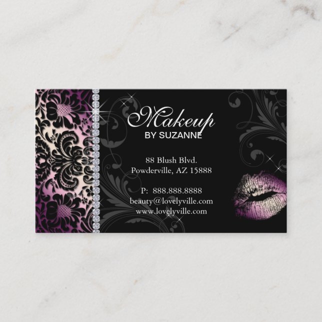 Cosmetologist Business Card Floral Purple (Front)