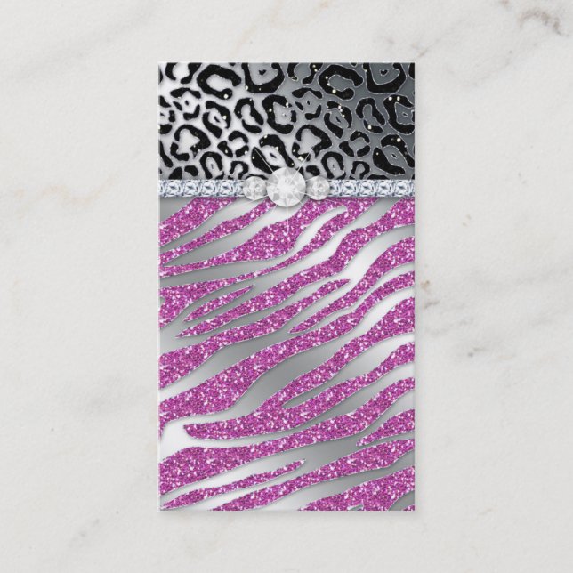 Cosmetologist Business Card Glitter Zebra PB (Front)