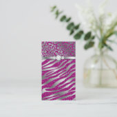 Cosmetologist Business Card Glitter Zebra Pink (Standing Front)