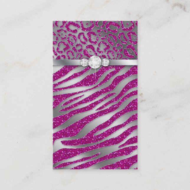 Cosmetologist Business Card Glitter Zebra Pink (Front)