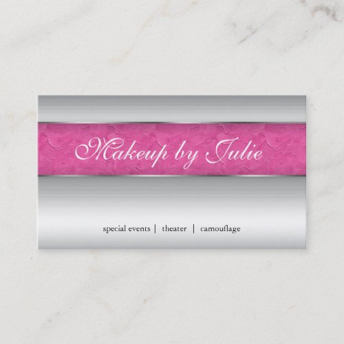 Cosmetologist Business Card Modern Pink Silver
