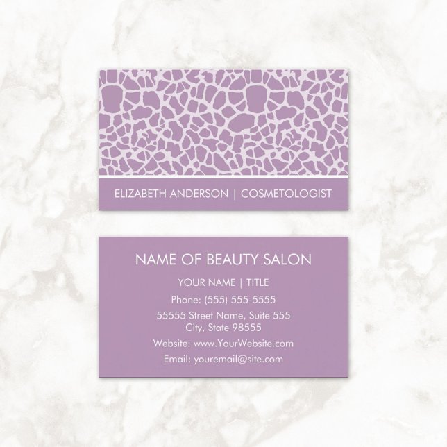 Cosmetologist Chic Purple Giraffe Animal Print Business Card (Cosmetologist Chic Purple Giraffe Animal Print Business Cards)