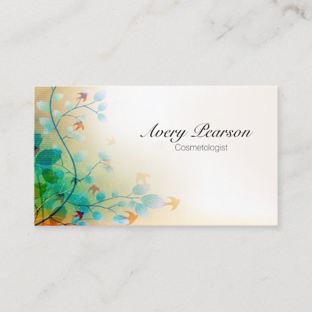 Cosmetologist Delicate Floral Vines and Leaves Business Card (Front)