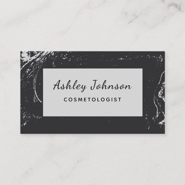 Cosmetologist Esthetician Black Gray Marble Trendy Business Card (Front)