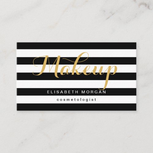 Cosmetologist Gold Calligraphy Black White Stripes Double-Sided Standard Business Cards (Pack Of 100)