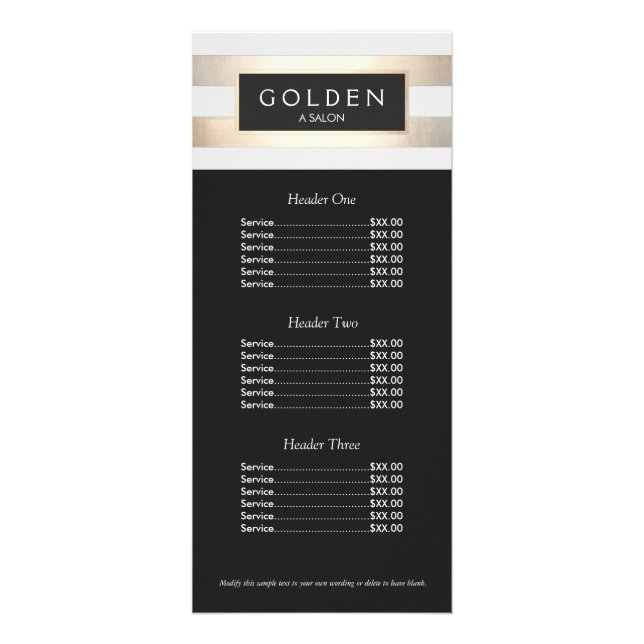 Cosmetologist Gold Stripes Hair Salon a Price Menu (Front)