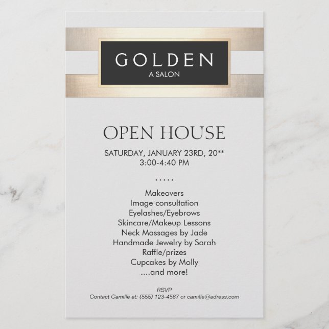 Cosmetologist Gold Stripes Hair Salon and Spa Menu Flyer (Front)