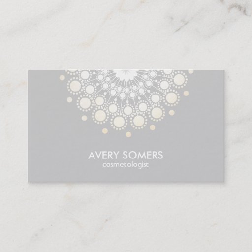 Customizable Cosmetologist Ornate Circle Motif Grey Modern Business Cards
