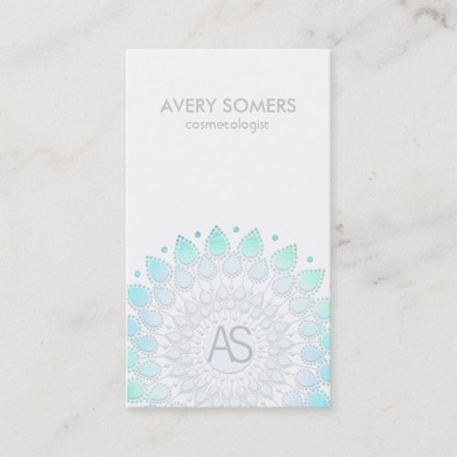 Cosmetologist Ornate Leaf Motif White Modern Business Card Template