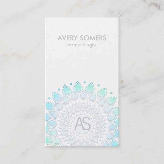 Cosmetologist Ornate Leaf Motif White Modern Business Card (Front)