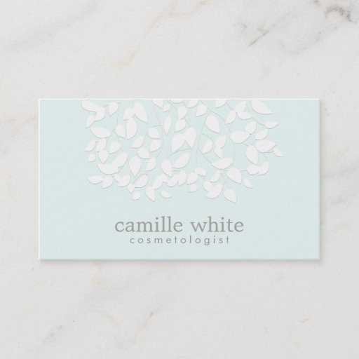 Customizable Cosmetologist Pretty White Leaves Light Aqua Blue Business Cards