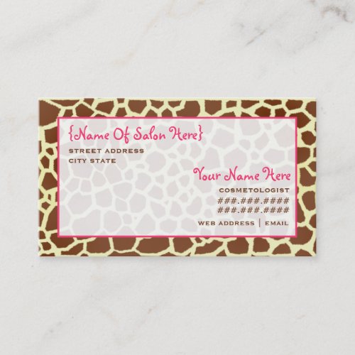 Cosmetologist Salon Appointment Giraffe Print Business Card Template