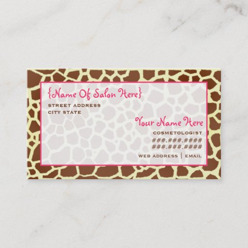 Customizable Cosmetologist Salon Appointment Giraffe Print Business Card Template