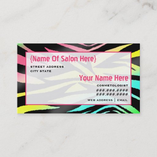 Customizable Cosmetologist Salon Appointment Neon Zebra Print Business Card