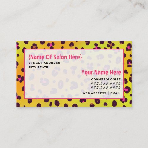 Cosmetologist Salon Appointment Orange Leopard Business Card