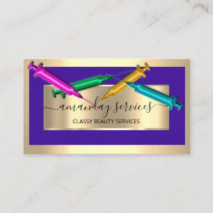 Cosmetologist Syringe Botox B12 QRCode Blue Business Card