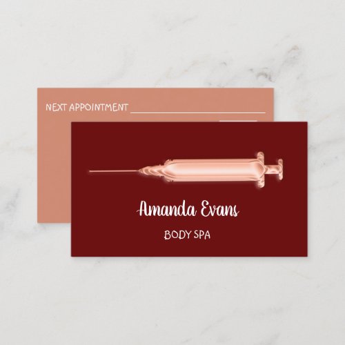 Cosmetologist Syringe Botox Injection Rose Burgund Appointment Card