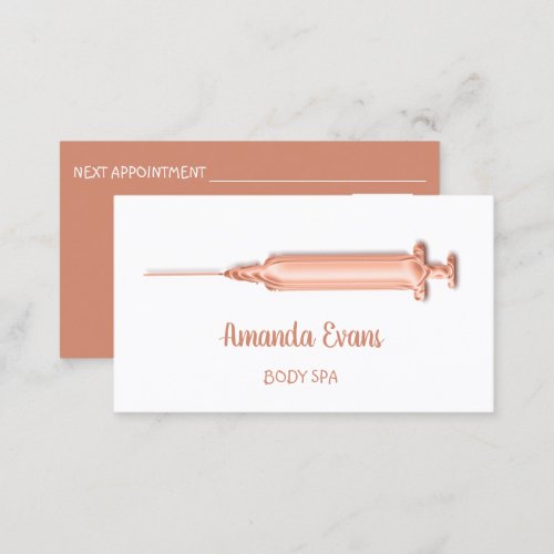 Cosmetologist Syringe Botox Injection Rose Coral Appointment Card