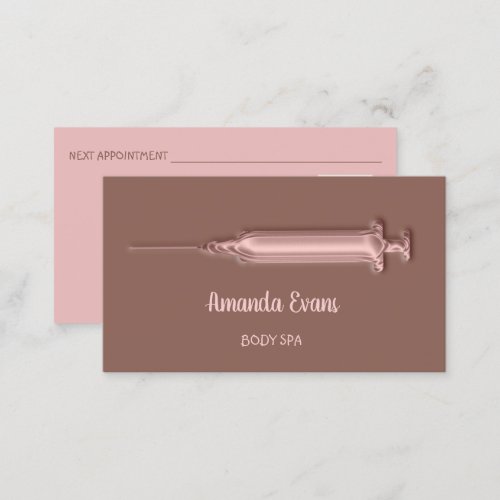 Cosmetologist Syringe Botox Injections Rose Brown Appointment Card