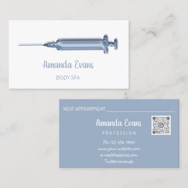 Cosmetologist Syringe Botox Injections White Blue Appointment Card (Front/Back)
