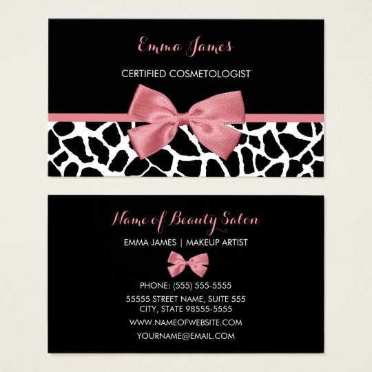 Cosmetologist Trendy Giraffe Print Rosy Pink Bow Business