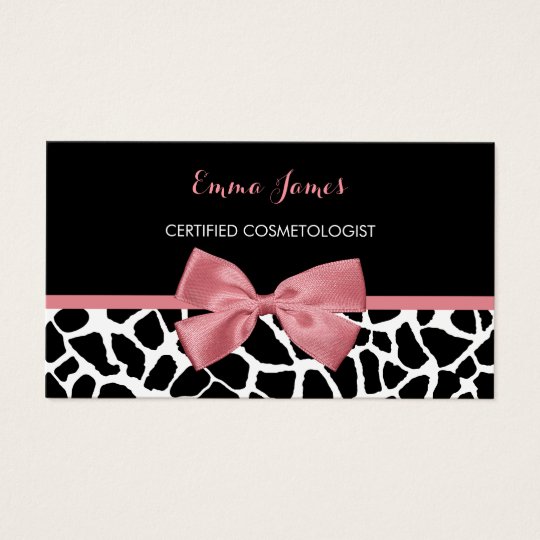 Cosmetologist Trendy Giraffe Print Rosy Pink Bow Business