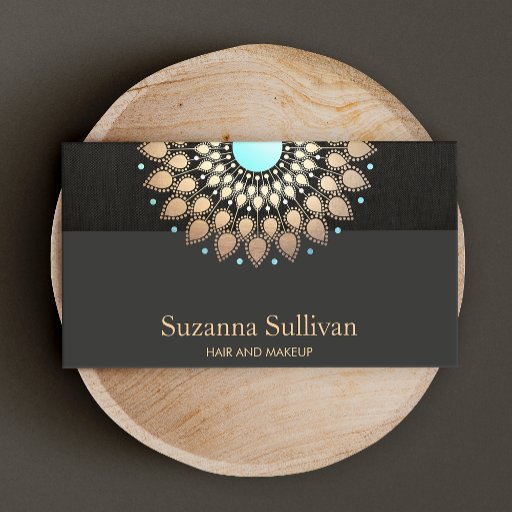 Customizable Gold Foil and Black Linen Look Cosmetology Chic Business Card Templates