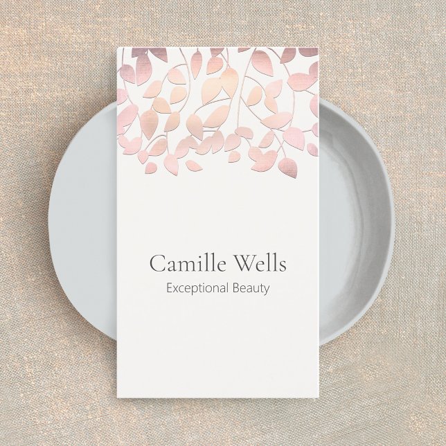 Cosmetology Blush Pink Leaves Beauty Salon and Spa Business Card