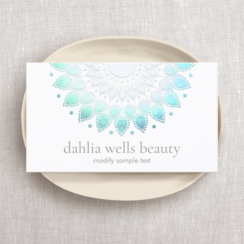 Cosmetology Elegant Circle Motif Light Blue White Business Card Templates
