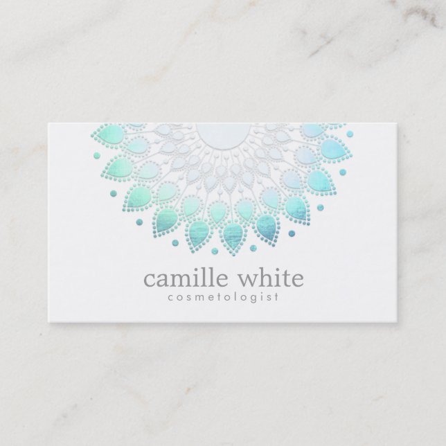 Cosmetology Elegant Blue  Floral Business Card (Front)