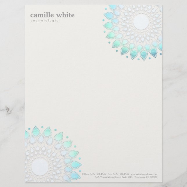 Cosmetology Elegant Circle Light Blue Off-White Letterhead (Front)
