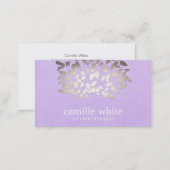 Cosmetology Faux Foil Leaves Lavender Linen Look Business Card (Front/Back)