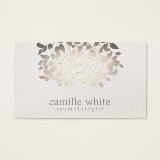 Cosmetology Faux Gold Foil Leaves Linen Look Business Card