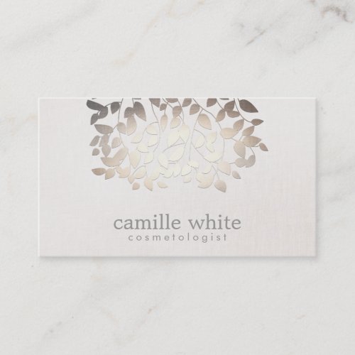 Cosmetology Faux Gold Foil Leaves Linen Look Business Cards