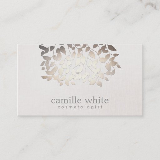 Customizable Cosmetology Faux Gold Foil Leaves Linen Look Business Cards