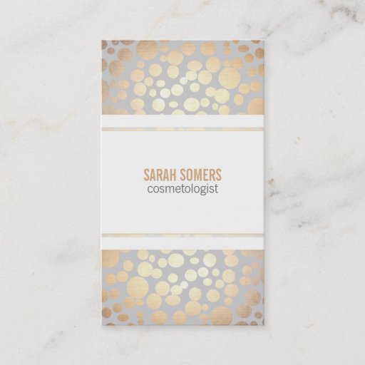 Customizable Cosmetology Faux Gold Leaf Light Gray Business Card Template