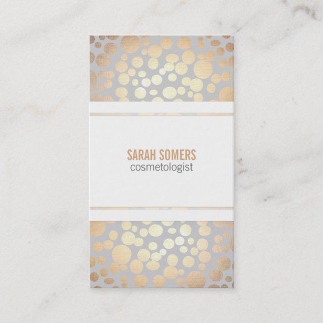 Cosmetology Faux Gold Leaf Light Gray Business Card (Front)