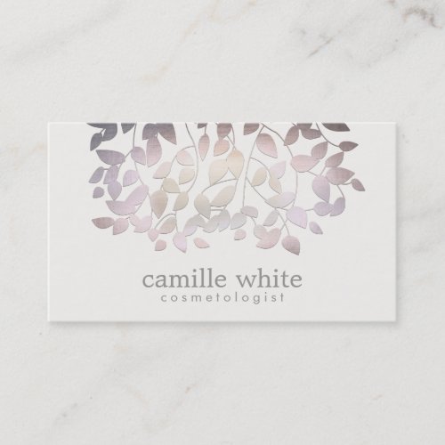 Cosmetology Faux  Purple Foil Leaves Linen Look Business Card Templates