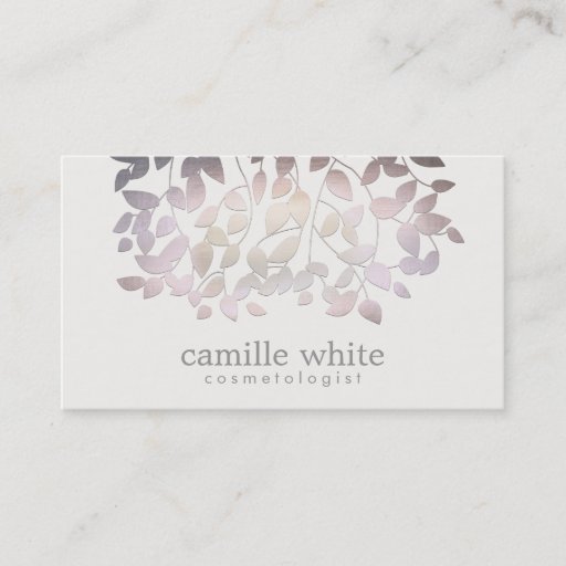 Customizable Cosmetology Faux Purple Foil Leaves Linen Look Business Card Templates