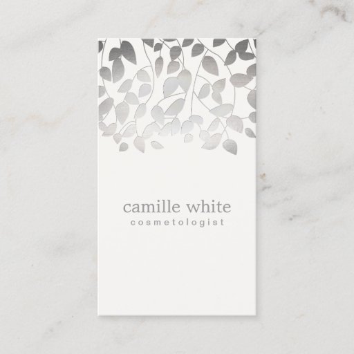 Customizable Cosmetology FAUX Silver Leaves Spa and Beauty Business Card
