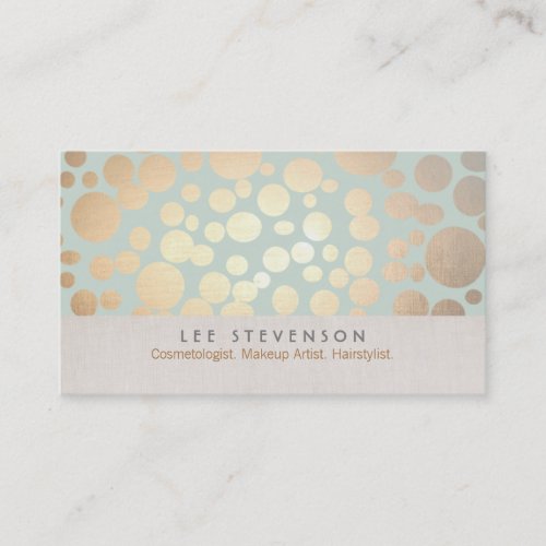Cosmetology Gold Circles Pale Turquoise Linen Look Business Card Template