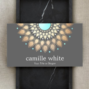 Cosmetology Gold Ornate Motif Gray Business Card