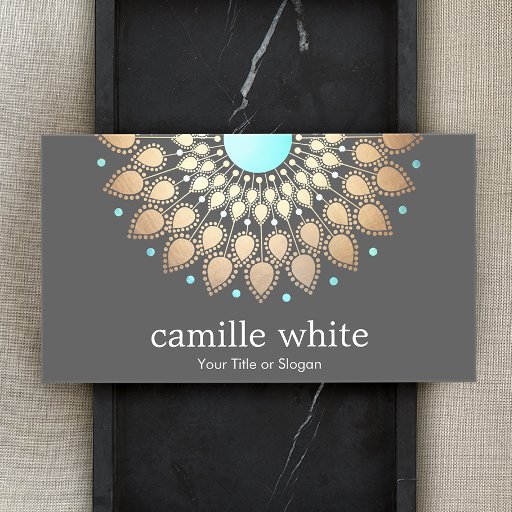 Customizable Cosmetology Gold Ornate Motif Gray Business Card Template