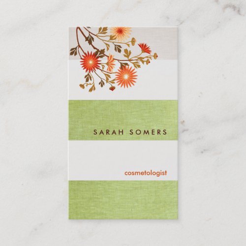 Cosmetology Green  Striped Linen Natural Beauty Business Card Templates
