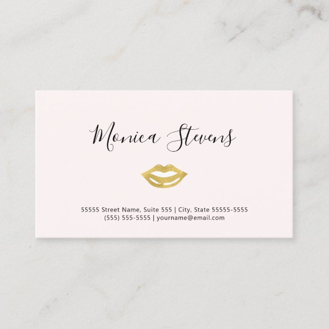 Cosmetology Makeup Artist Gold Lips Logo Business Card (Front)