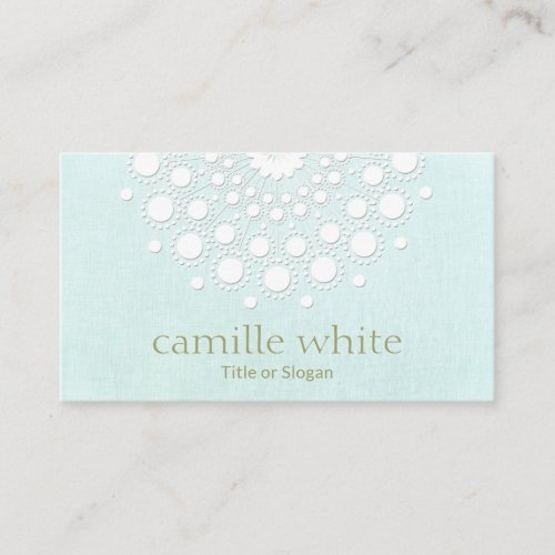 Cosmetology Pretty White Rosette Light Aqua Blue Business Card