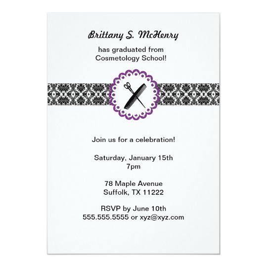 Cosmetology School Damask Graduation Invite purple | Zazzle.com